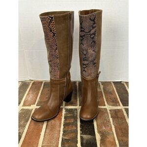 Matisse Tall Brown Leather Boots Snake Skin Print And Suede Knee High Sz 8.5